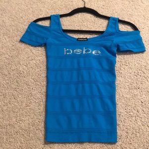 Blue Bebe Top with Shoulder Cut Out
